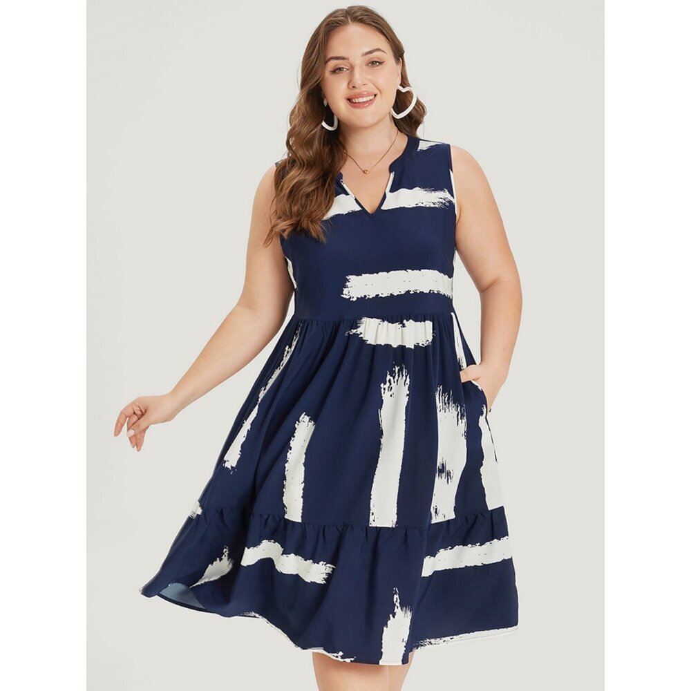 NWT BloomChic Brush Print Notched Ruffle Hem Elastic Waist Dress Size 10/M